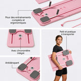Caractéristiques de la planche de Pilates Lyvae rose : chronomètre intégré, surface antidérapante, transport facile